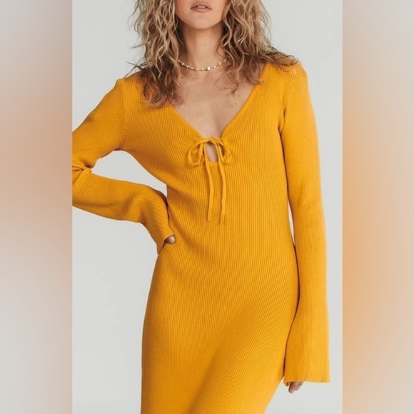 Charlie Holiday Mahalia Knit Dress Golden Size Small NWT - Picture 2 of 5